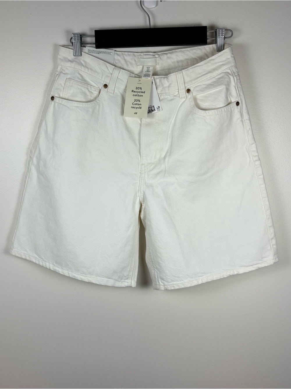 NWT Women’s H&M White High Waisted Bermuda Denim Shorts Jorts Size 10